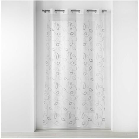 Voilage à œillets 140 x 240 cm – Voile sablé brodé Hoops – Gris