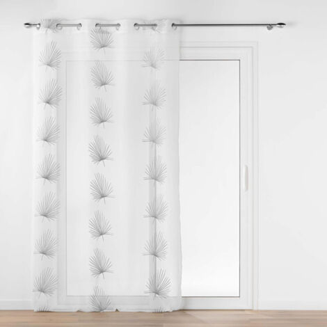 Voilage a oeillets 140 x 240 cm voile sablé brodé Palmaris Gris