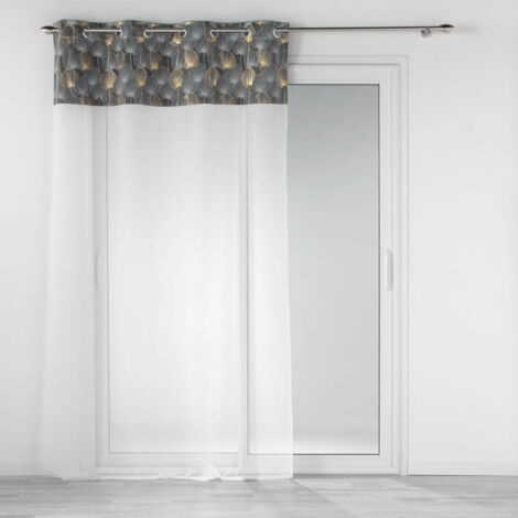Voilage à Œillets 140 x 240 cm – Voile Sablé + Haut Velours – Clairine Gris