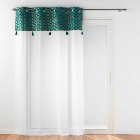 Voilage a oeillets 140 x 240 cm voile sablé + haut velours Evie Bleu