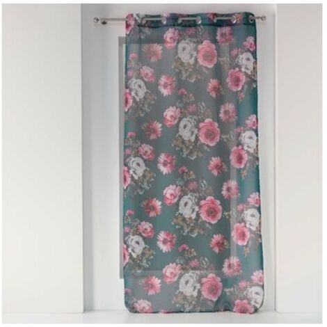 Voilage a oeillets 140 x 240 cm voile sable imprime flower life Petrole