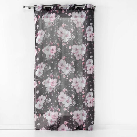 Voilage à Œillets 140 x 240 cm – Voile Sablé Imprimé – Velvet Flower Noir