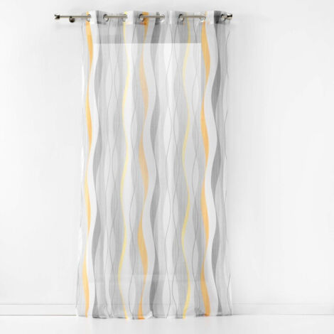 Voilage à Œillets 140 x 280 cm – Voile Sablé Imprimé Ondulys Jaune/Blanc