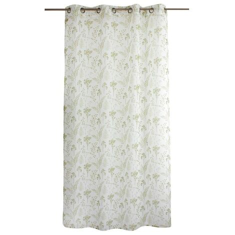 Voilage à œillets 140x240 Herbier blanc vert tilleul