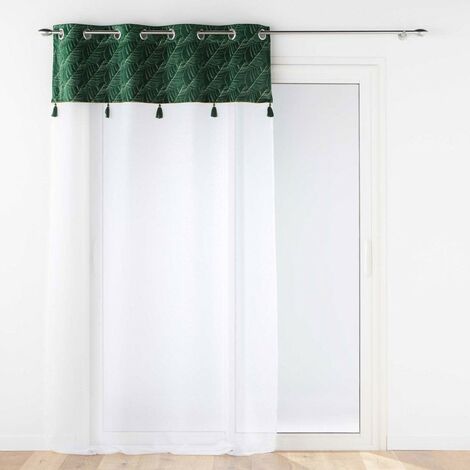 Voilage à œillets 140x240 sable top velours pompon Palmina vert
