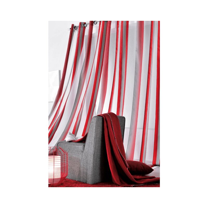 Linder - Voilage bicolore à rayures verticales - 140x270cm - Rouge