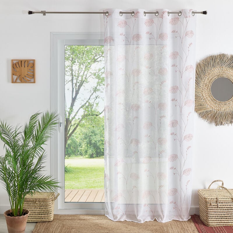 Voilage à oeillets brodé feuilles Terracotta 140x240 cm