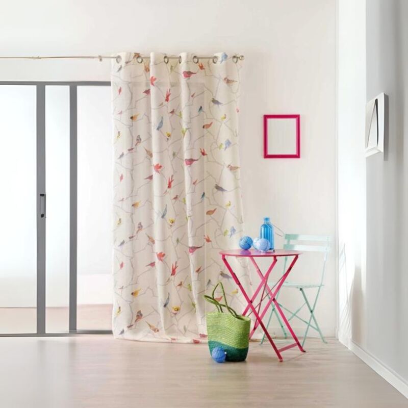 Linder - Voilage imprimé d'une multitude d'oiseaux - 150x260cm - Ecru