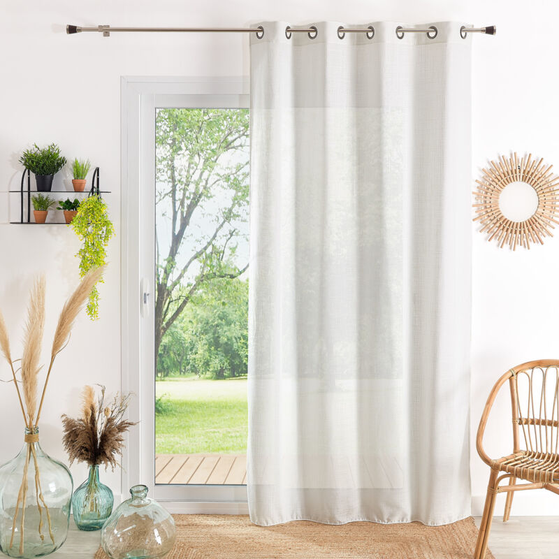 Voilage à oeillets uni en polycoton et lin Ecru 140x260 cm