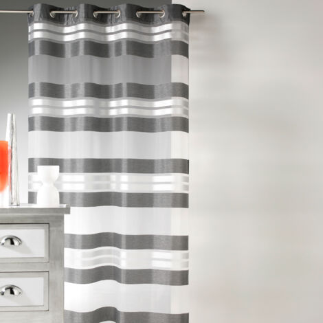 Voilage à rayures horizontales et fils argent Gris anthracite 145x240 cm