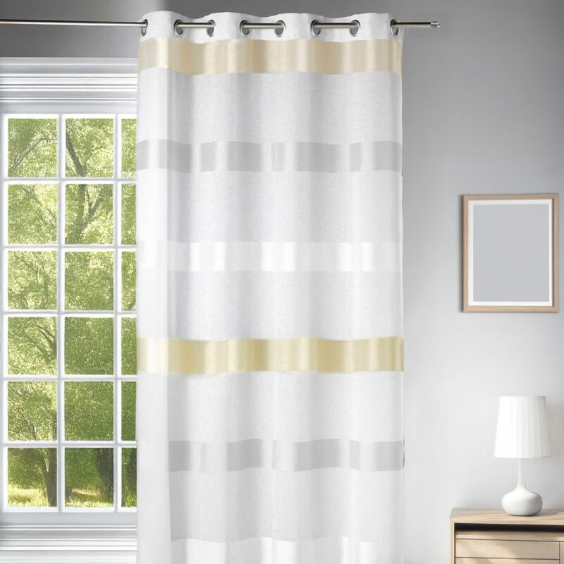 Voilage à Rayures Tricolores Ivoire 140x260 cm