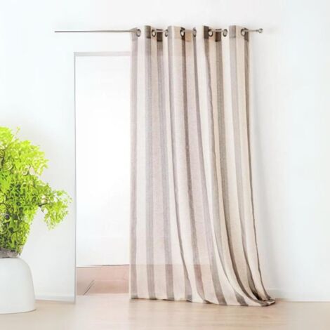 Voilage Aspect Lin Rayures - 150x280cm - Gris anthracite