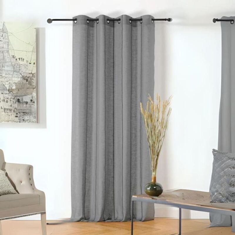 Linder - Voilage aux fines rayures noires Gris clair 145x260 cm