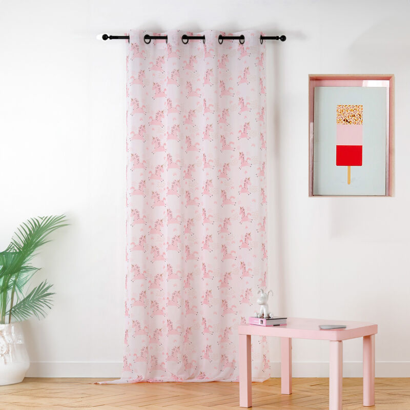 Linder - Voilage aux impressions de licornes Rose Clair 150x240 cm