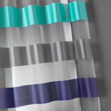 Voilage Bi-Matière Contemporain Bleu 140x260 cm