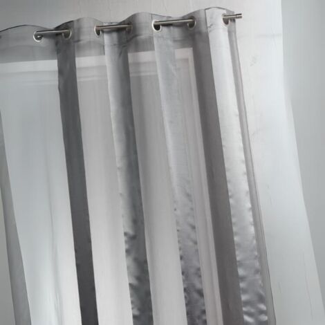 Voilage bicolore à rayures verticales Argent 140x260 cm