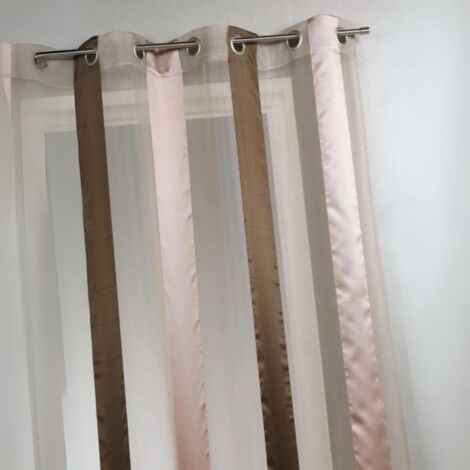 Voilage bicolore à rayures verticales Vieux rose 140x260 cm