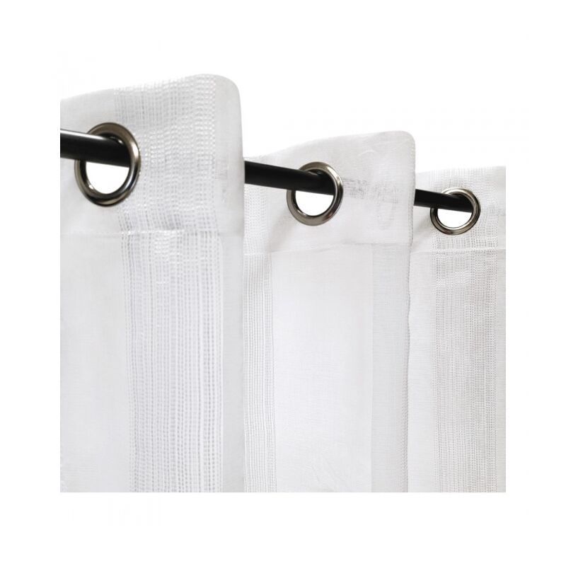 Atout Ciel - Voilage blanc à fines rayures, 240x280cm à œillets - installation facile