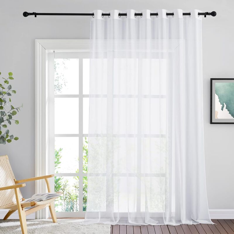 Voilage Blanc, Rideaux Voilage en Voile avec Oeillets Lumière Filtrer, l 200 x h 250 cm, Blanc