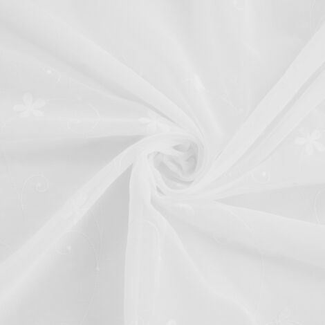 Voilage blanc transparent, 140 x 245 cm, motifs à fleurs discrètes blanches, polyester