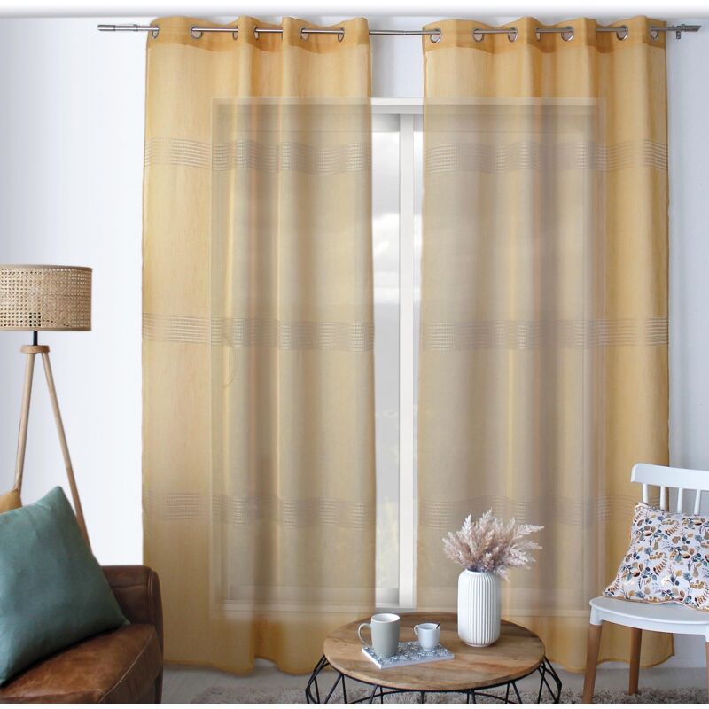 Voilage avec bande ajourée "Mia" - 140x240cm - Ocre