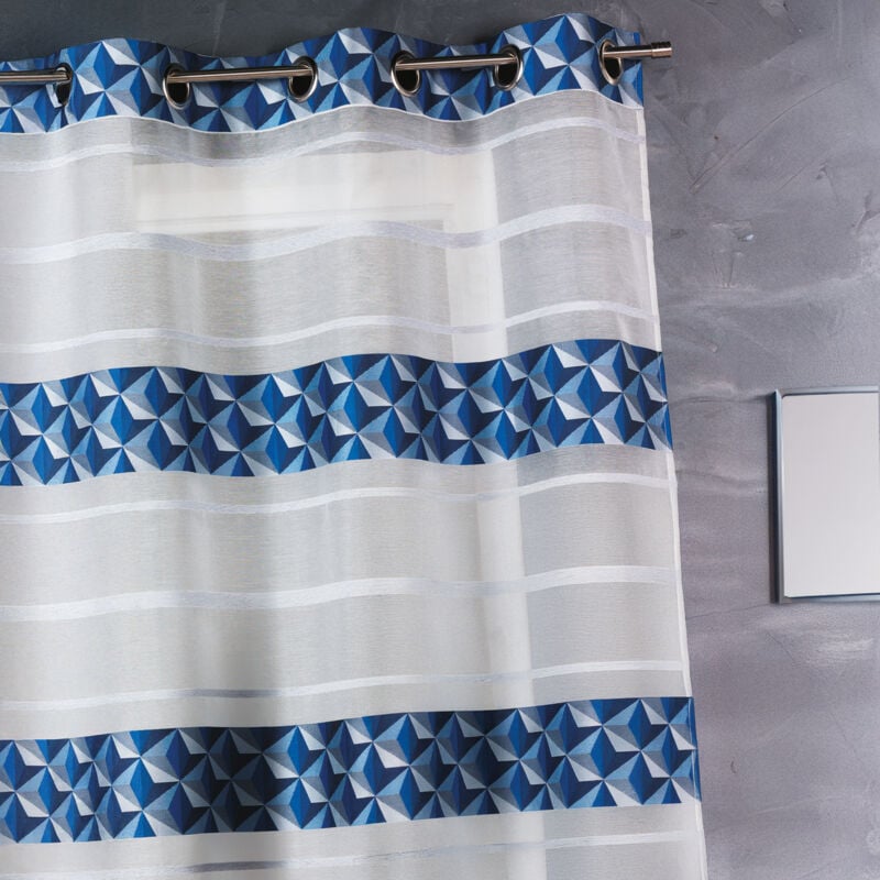 Voilage en jacquard fantaisie à rayures horizontales Bleu 140x240 cm