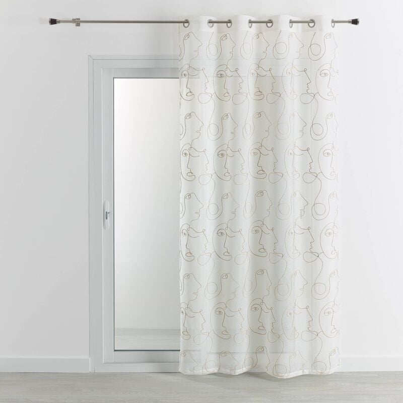 Voilage brodé de visages Beige 140x240 cm