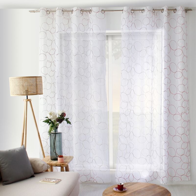 Voilage tamisant brodé de sphères Bordeaux 140x240 cm