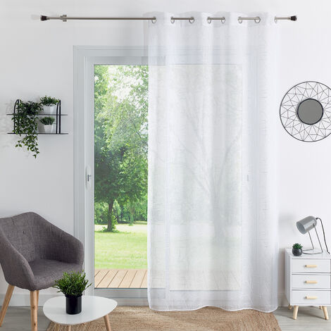 Voilage brodé au style graphique Blanc 140x240 cm