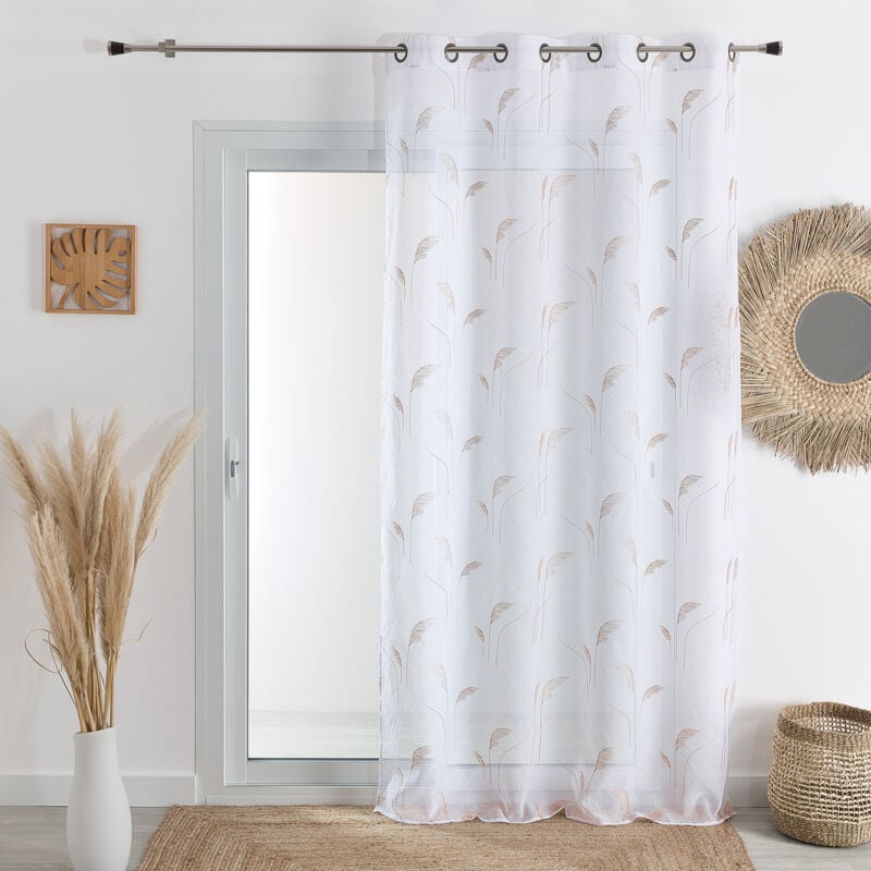 Voilage brodé de pampas Beige 140x240 cm