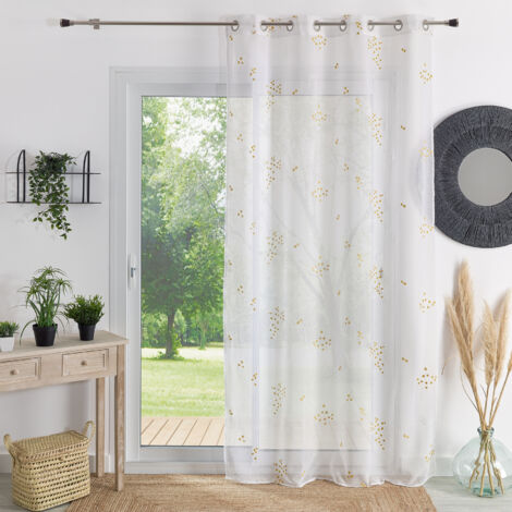 Voilage brodé d'un motif Mimosa Jaune 140x240 cm