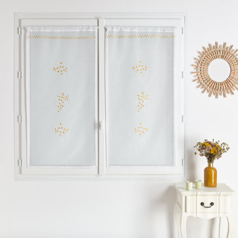 Voilage brodé d'un motif Mimosa Jaune 60x120 cm