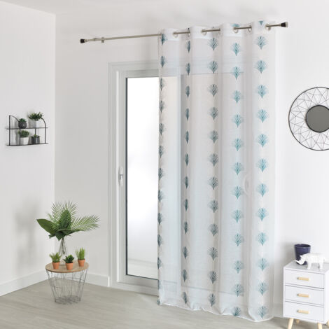 Voilage brodé éventail avec œillets Bleu Paon 140x240 cm