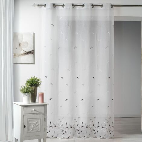 Voilage brodé feuilles avec bas festonné Beige 140x240 cm