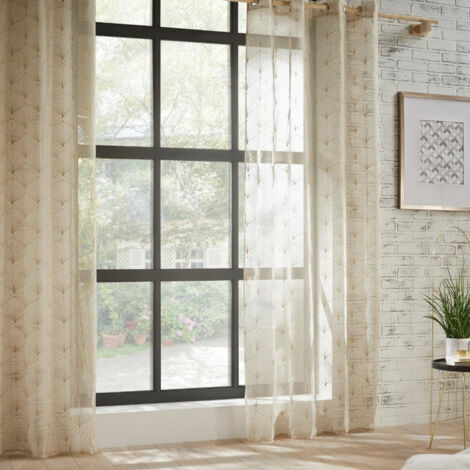 Voilage brodé "Mia" tamisant 140 x 240 cm Atmosphera - Couleur: Lin