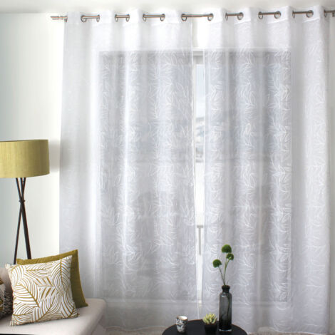 Voilage brodé motif feuillage Blanc 140x240 cm