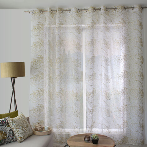 Voilage brodé motif feuillage Bronze 140x240 cm