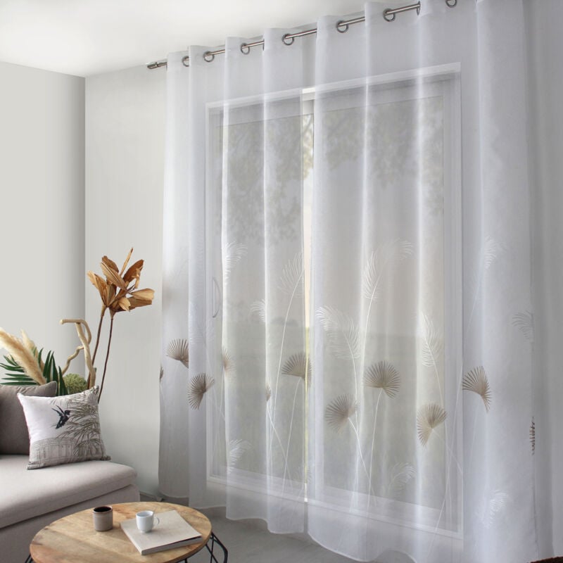 Voilage brodé motif feuille de palmier Beige 140x240 cm