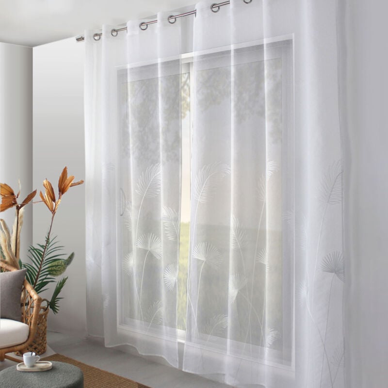 Voilage brodé motif feuille de palmier Blanc 140x240 cm