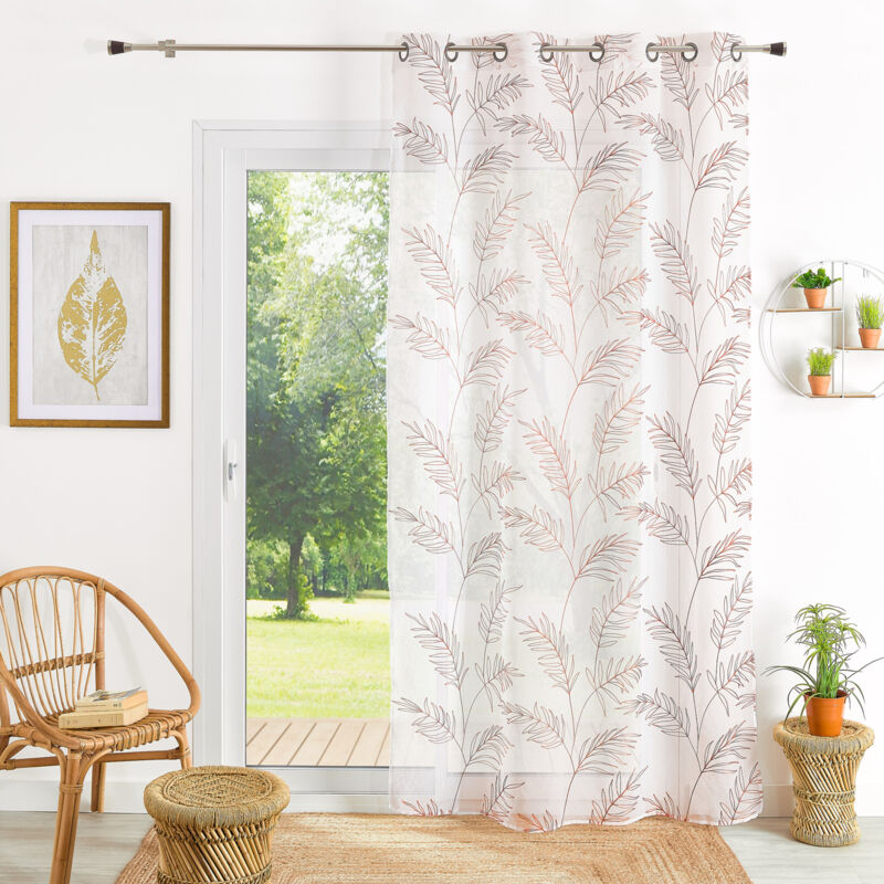 Voilage brodé motif feuilles Terracotta 140x240 cm