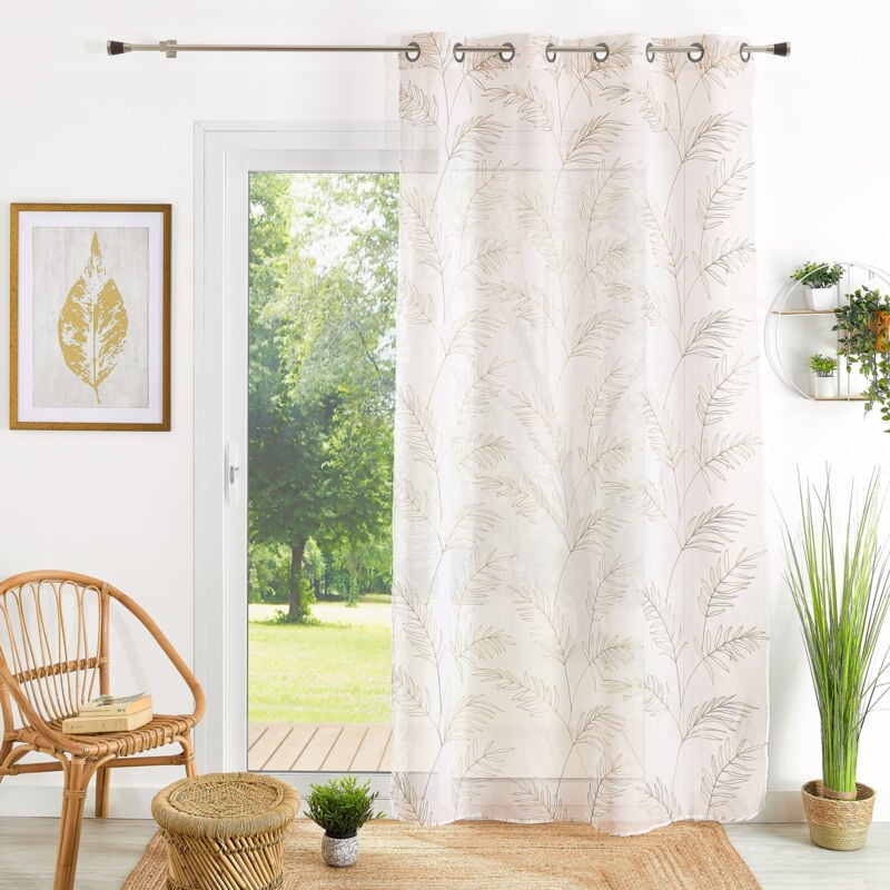Voilage brodé motif feuilles Sable 140x240 cm