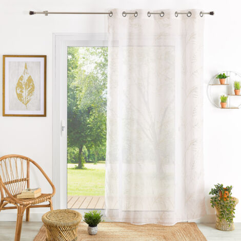 Voilage brodé motif feuilles Blanc cassé 140x240 cm