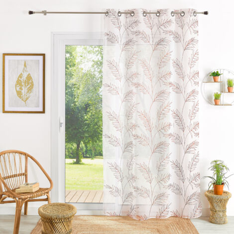 Voilage brodé motif feuilles Terracotta 140x240 cm