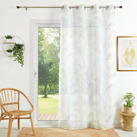 Voilage brodé motif feuilles Vert 140x240 cm