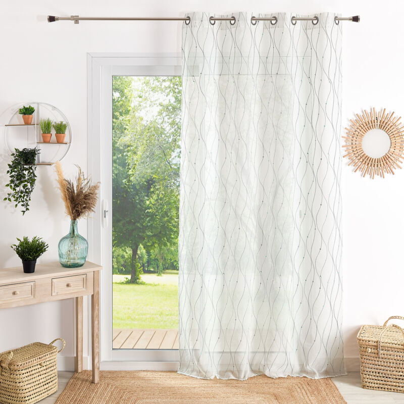 Voilage brodé motif vagues et pois Bleu 140x240 cm