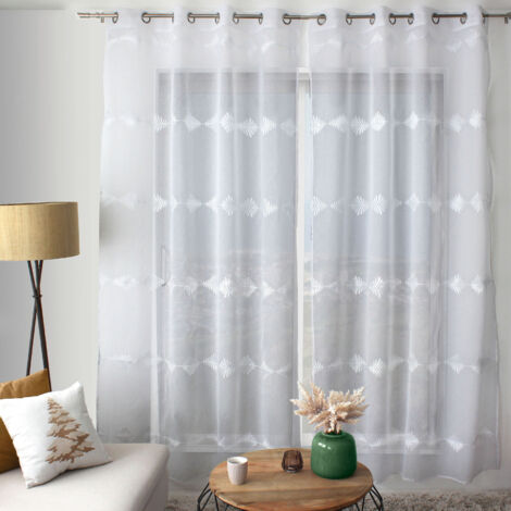 Voilage brodé motif végétal en lignes Blanc 140x240 cm