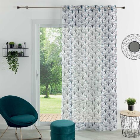 Voilage brodé style art déco Bleu Paon 140x240 cm
