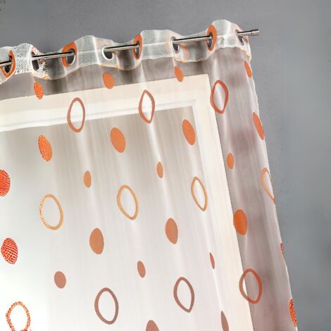 Voilage coloré motifs cercles prêt à poser Orange 140x240 cm