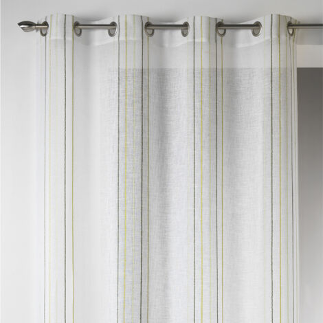 Voilage Design en Etamine à Rayures Verticales Vert tilleul 140x260 cm