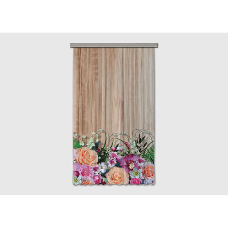 Voilage effet bois avec des fleurs - 1 pièce - L 140 cm x H 245 cm